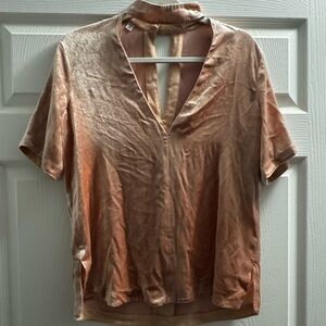 A.L.C Chocker Plunging V Neck Pink Velvet Elbow Sleeve Top‎ Size 2